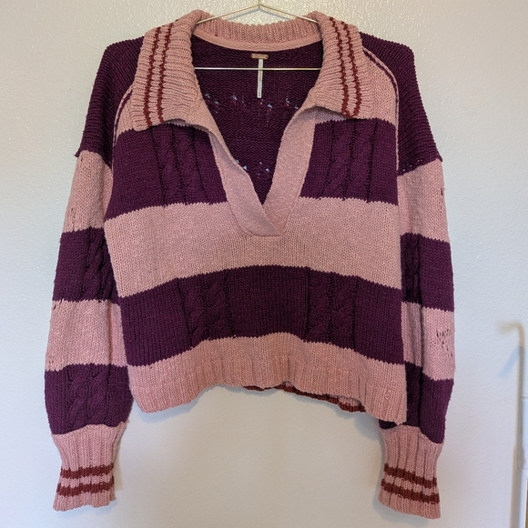 Free People V-Neck Sweater in Purple and Pink - Picture 2 of 6